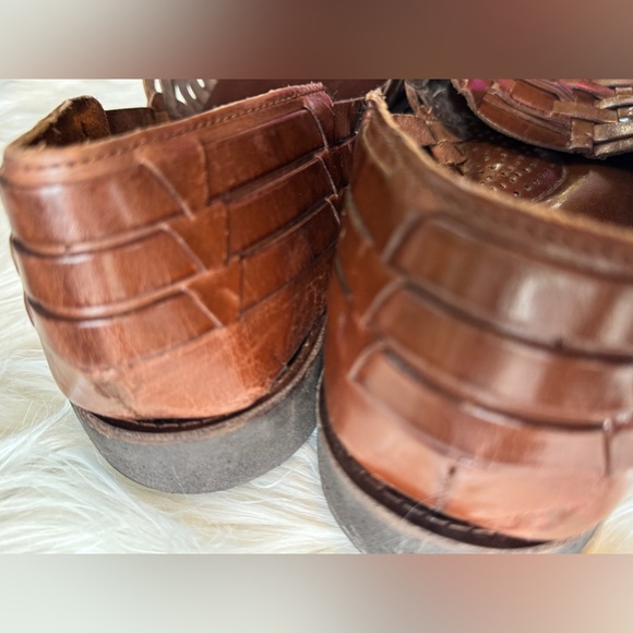 New SUNSTEPS Hand Woven Weaved Huarache Brown Leather Sandals Loafers Mens - Picture 4 of 9